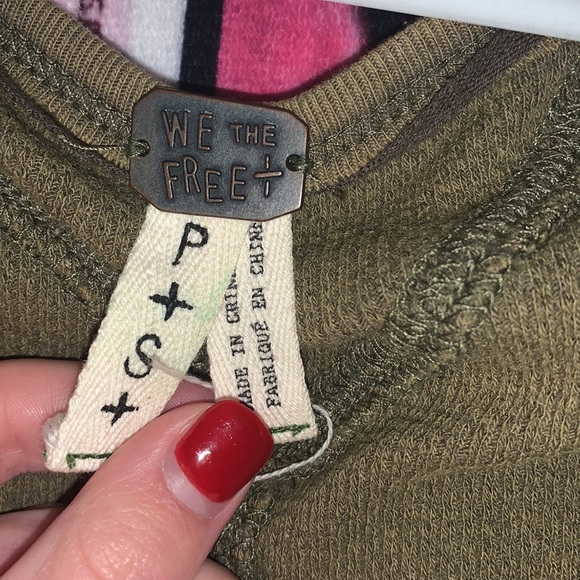 Free people olive green pattern long sleeve waffle v neck top - Picture 4 of 5